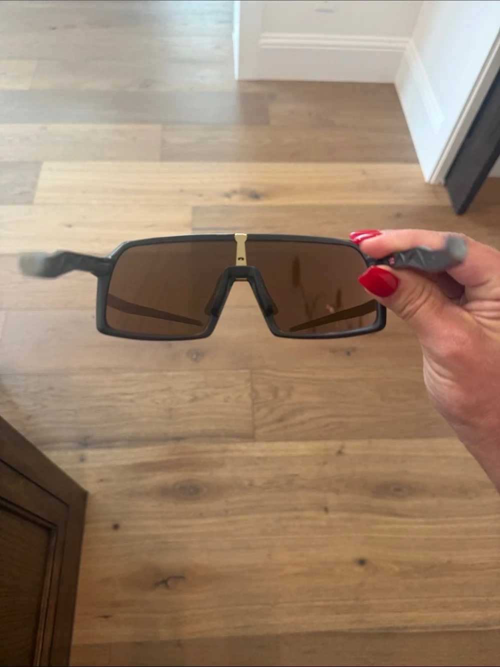 Oakley Matte Black Shield Sunglasses with Gold Logo-Sutro - Men’s